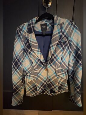 Smythe Navy, Light Blue & Cream Plaid Tailored Blazer